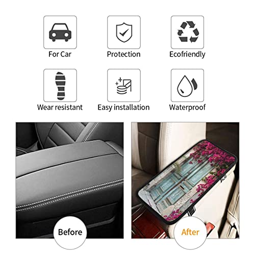 Evealyn Vintage Blue Wood Car Center Console Armrest Cover Car Handrail Box Cushion Handrail Box Armrest Cushion Middle Consoles Protector for Most Car