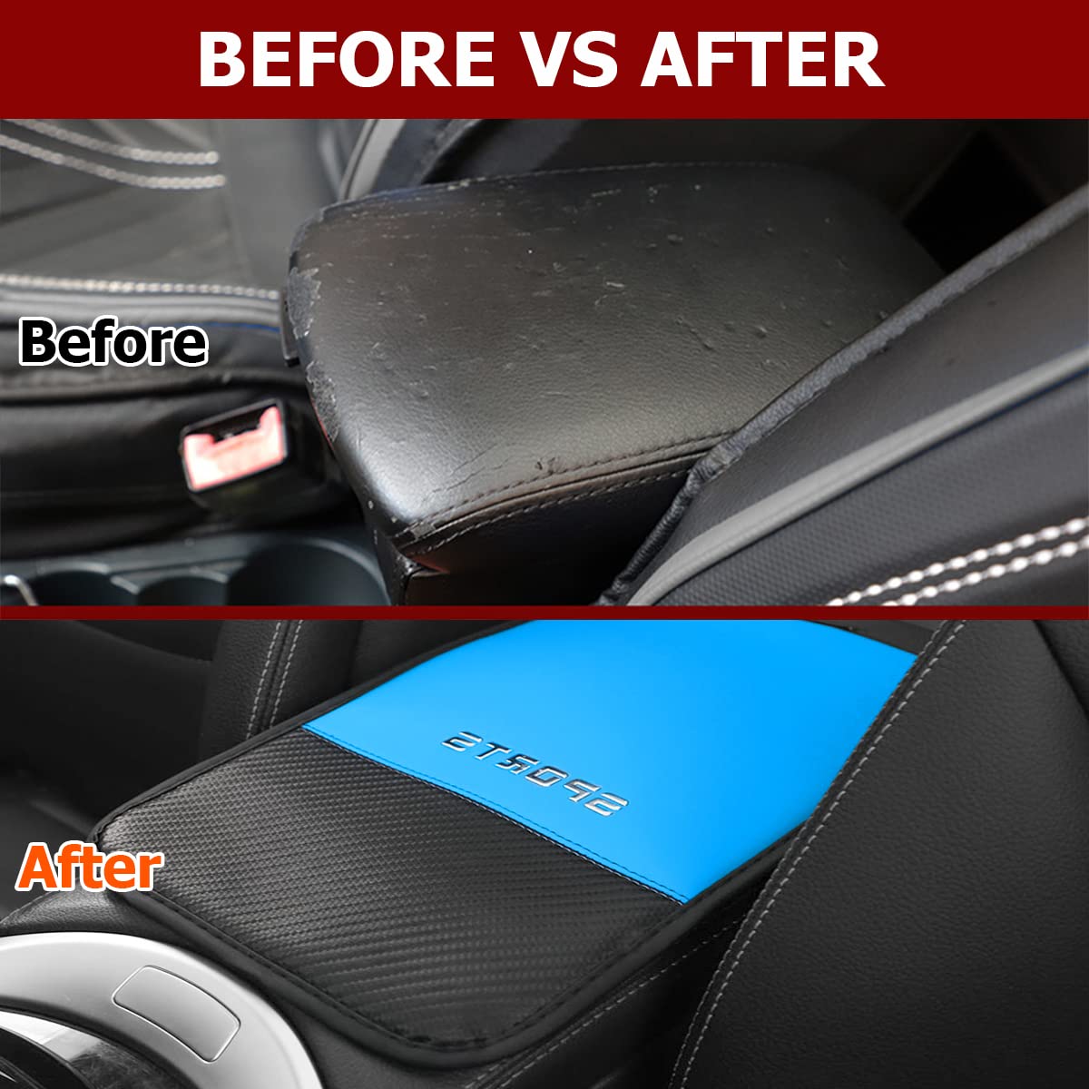 8sanlione Car Center Console Pad, PU Leather Armrest Storage Box Protector Mat, Waterproof Auto Arm Rest Seat Box Cushion Cover, Universal Car Accessories Decoration for SUV, Truck, Sedan (Blue)