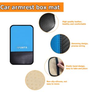 8sanlione Car Center Console Pad, PU Leather Armrest Storage Box Protector Mat, Waterproof Auto Arm Rest Seat Box Cushion Cover, Universal Car Accessories Decoration for SUV, Truck, Sedan (Blue)