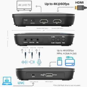 ClonerAlliance UHD Pro, 4K Video Recorder, HDMI Capture DVR with H.265/H.264 Codec, Cinematic 4K@24fps Recording(Up to 4K@30fps), No PC Required.