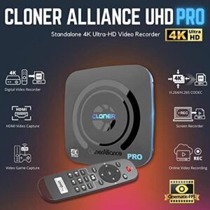 ClonerAlliance UHD Pro, 4K Video Recorder, HDMI Capture DVR with H.265/H.264 Codec, Cinematic 4K@24fps Recording(Up to 4K@30fps), No PC Required.