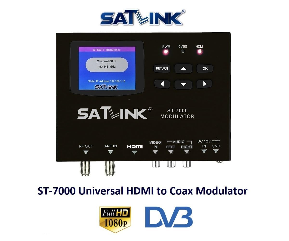 SatLink ST-7000 HDMI to RF Digital Modulator/Encoder Delivers 1080p HDMI Video to TVs as HD ATSC or QAM (J.83B) Channel via Coax Network