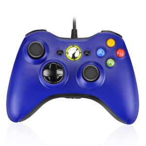 powerextra wired xbox 360 controller with upgraded joystick for pc windows 7 8 10 - blue