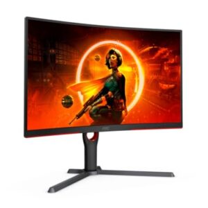 AOC CQ27G3Z 27" Curved Gaming Monitor, QHD 2K 2560x1440, 1000R VA, 240Hz 0.5ms, FreeSync Premium, Height Adjustable Stand, Xbox PS5 Switch, 3-Year Zero-Bright-dot,Black