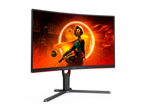 AOC CQ27G3Z 27" Curved Gaming Monitor, QHD 2K 2560x1440, 1000R VA, 240Hz 0.5ms, FreeSync Premium, Height Adjustable Stand, Xbox PS5 Switch, 3-Year Zero-Bright-dot,Black