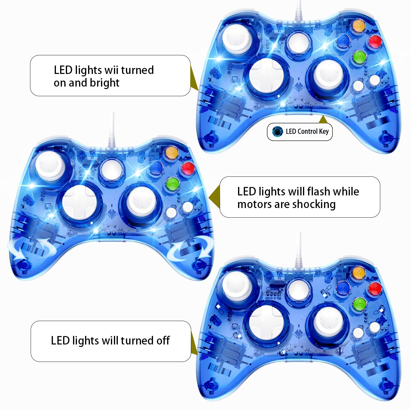 Wired 360 Controller Dual Vibrator Wired Gamepad Gaming Joypad, Blue - PAWHITS