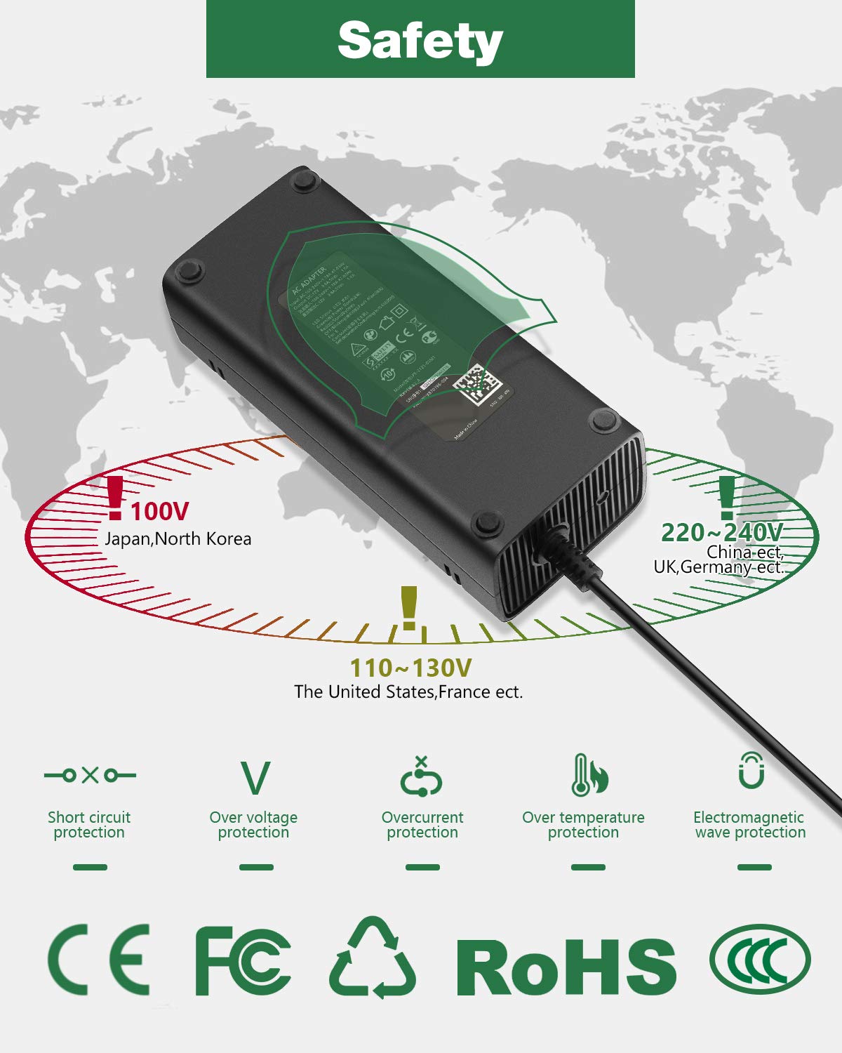 JOVNO for Xbox 360 E Power Supply Brick with Power Cord, AC Adapter Power Supply Charge for Microsoft Xbox 360 E Console, 100-240V Auto Voltage, New Cooling System Low Noise Safty Easy to Use