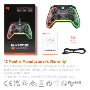 BIGBIG WON Wired Controller, Rainbow Lite PC Controllers for Gaming RGB Light, Custom Buttons, Macro, Turbo, Dual Shock Controller for Switch/Win10&11 PC Game Controller