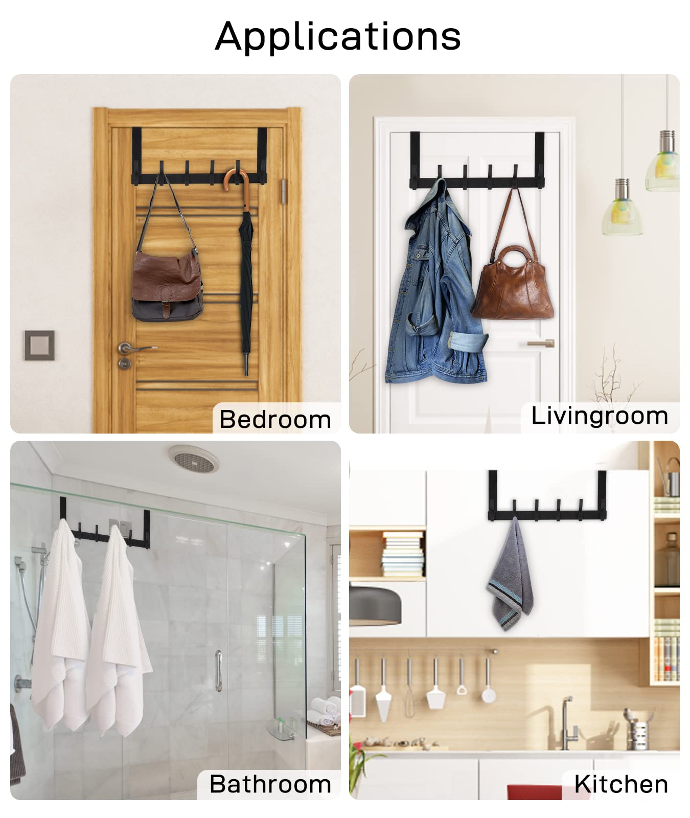 Optish Over The Door Hooks, Door Hanger Hooks, Over The Door Towel Racks for Bathroom with 12 Coat Hooks for Hanging Clothes Coats Towels, Fits 1-3/4" Thick Door