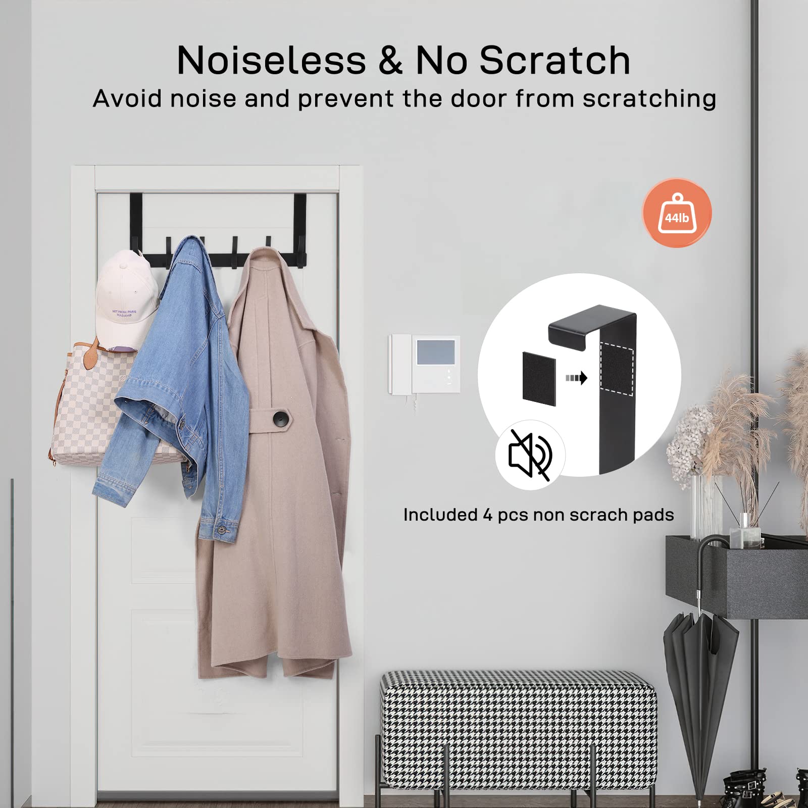 Optish Over The Door Hooks, Door Hanger Hooks, Over The Door Towel Racks for Bathroom with 12 Coat Hooks for Hanging Clothes Coats Towels, Fits 1-3/4" Thick Door