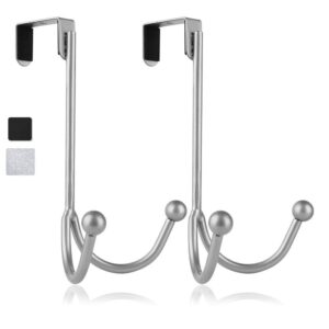 hfhome 2packs over the door double hanger hooks, metal twin hooks organizer for hanging coats, hats, robes, towels- silver