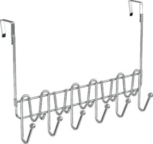 decobros supreme over the door 11 hook organizer rack, chrome finish