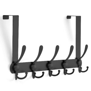 ravinte over the door hooks, 1 pack over the door hanger with 5 coat hooks for hanging clothes, over the door towel racks for bathroom heavy duty, black