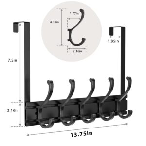 Over The Door Hooks for Hanging, Black Stainless Sturdy Clothes Rack Hanger for Coat, Towel, Purse, Backpack, Hat, Modern Organizer for Living Room, Bathroom, Bedroom, Dorm, 5 Double-Hook