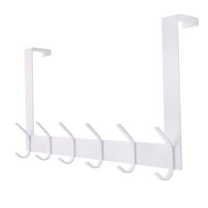 YUMORE Over The Door Hooks, Heavy Duty Over Door Hanger Stainless Steel for Coats Robes, Hanging Towel Rack Back of Bathroom Bedroom Door, Long Arms Easy Reach, White