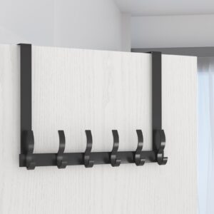 homotek over the door hooks longer, heavy duty over door rack for bathroom, door hanger coat holder with 12 hooks for hanging clothes, towels and hat, 11" bracket, fits 1-3/4" thick door, black