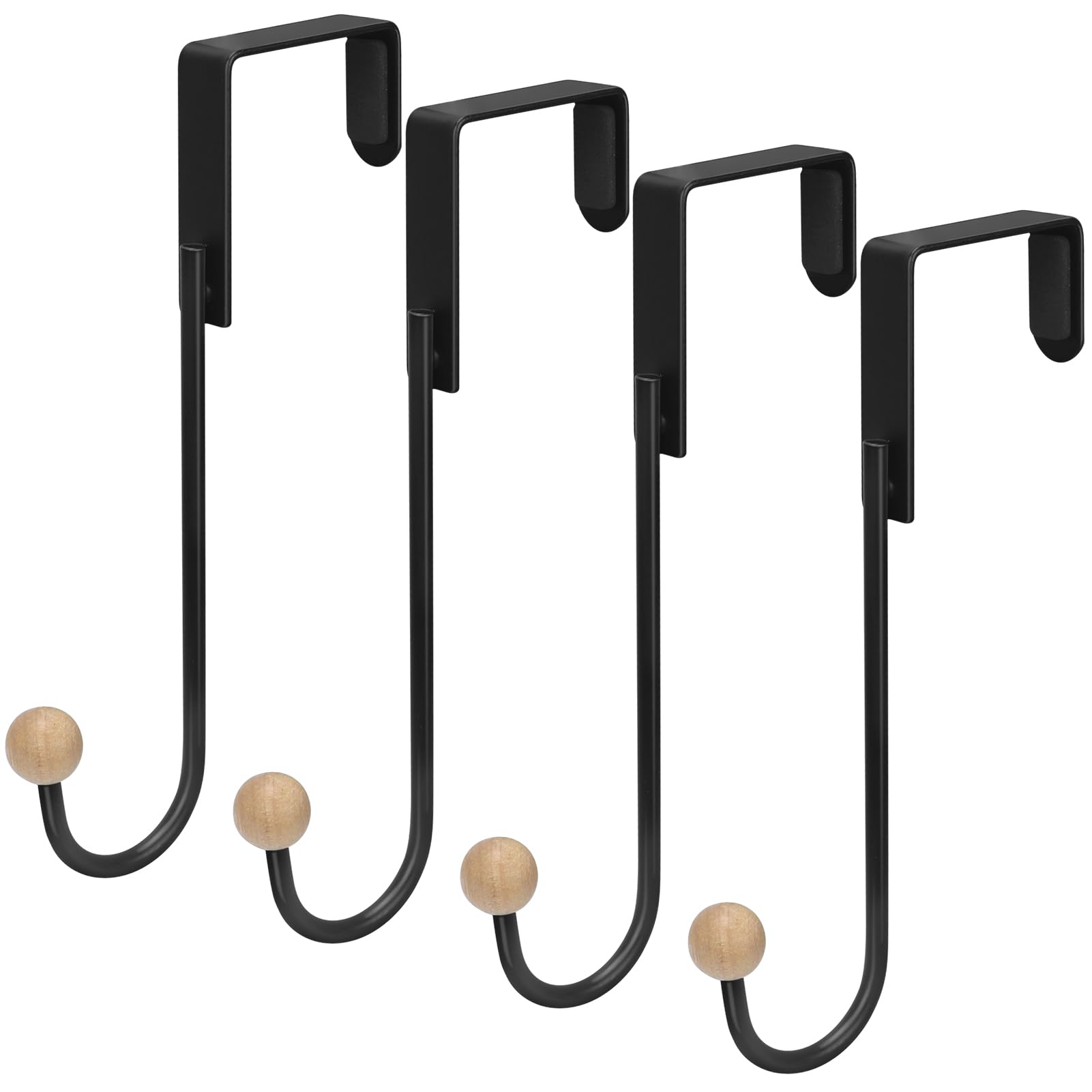 Skycase Over The Door Hooks,4 Pack Door Hangers Hooks,Heavy Duty Hook Coat Rack for Living Room, Bathroom, Bedroom, Kitchen Hanging Clothes, Towels, Hats, Coats, Bags,Black,Black