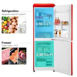 Galanz GLR74BRDR12 Retro Refrigerator with Bottom Mount Freezer Frost Free, Dual Door Fridge, Adjustable Electrical Thermostat Control, 7.4 Cu Ft, Red