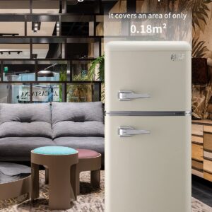 KRIB BLING Retro Fridge With Freezer,3.5 Cu. Ft Refrigerator With 2 Doors,7- Level Adjustable Thermostat, Removable Glass Shelves For Bedroom, Office, Kitchen, Apartment, Dorm, Cream