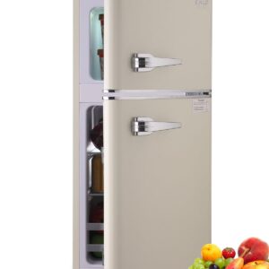 KRIB BLING Retro Refrigerator with Freezer 3.5 Cu.Ft with 7 Level Adjustable Thermostat Control 2 Door Energy Saving Top-Freezer Compact Refrigerator Cream