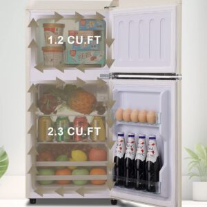 KRIB BLING Retro Refrigerator with Freezer 3.5 Cu.Ft with 7 Level Adjustable Thermostat Control 2 Door Energy Saving Top-Freezer Compact Refrigerator Cream