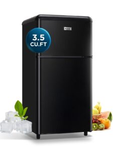 wanai compact refrigerator 3.5 cu.ft retro black fridge with freezer 2 door mini refrigerator with 7 temp modes, led lights, removable shelves, ideal for apartment dorm and office, black