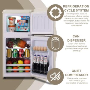 KRIB BLING 3.5 Cu.Ft Retro Refrigerator with Freezer 2 Door Energy Saving Top-Freezer Compact Refrigerator with 7 Level Adjustable Thermostat Control Cream