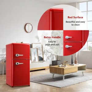 AXUTL Retro Mini Fridge Refrigerator with Freezer Bedroom Dorm Red 3.5 Cu.ft Compact Small for RV Apartment 2-Door Design