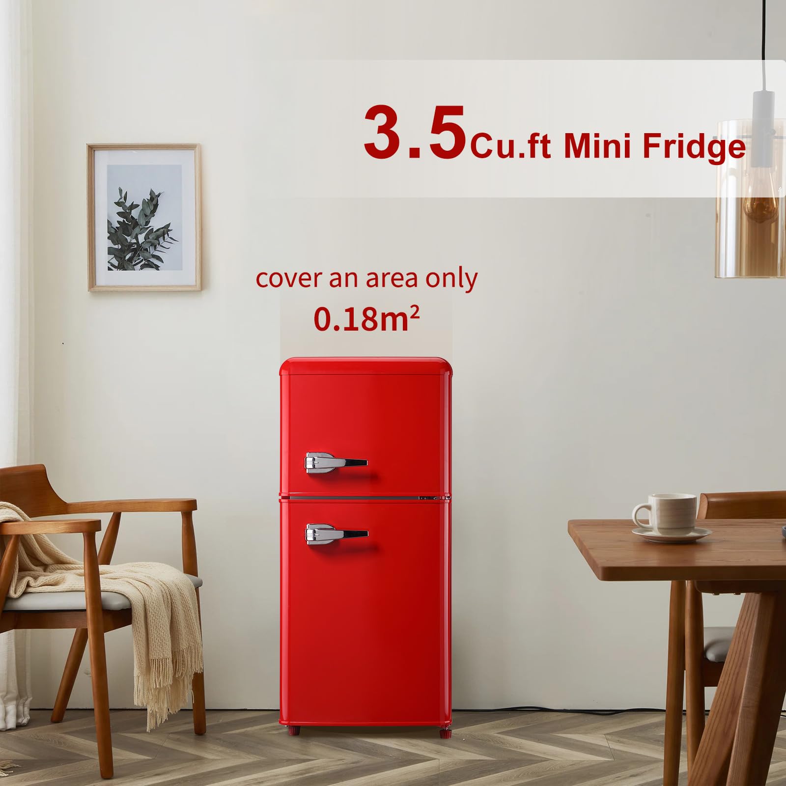 AXUTL Retro Mini Fridge Refrigerator with Freezer Bedroom Dorm Red 3.5 Cu.ft Compact Small for RV Apartment 2-Door Design