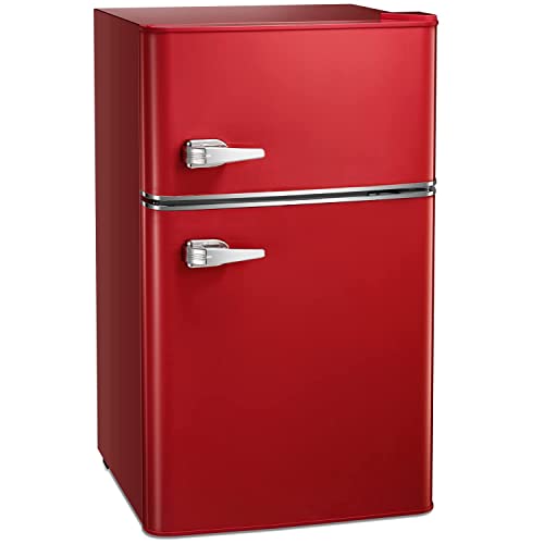 Havato 3.2 Cu.Ft Mini fridge with Freezer, Double Door Compact Refrigerator, Retro Mini Refrigerator for Dorm, Office, Bar, RV, Bedroom(Red)