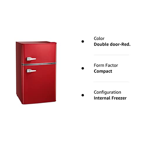 Havato 3.2 Cu.Ft Mini fridge with Freezer, Double Door Compact Refrigerator, Retro Mini Refrigerator for Dorm, Office, Bar, RV, Bedroom(Red)