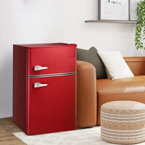 Havato 3.2 Cu.Ft Mini fridge with Freezer, Double Door Compact Refrigerator, Retro Mini Refrigerator for Dorm, Office, Bar, RV, Bedroom(Red)