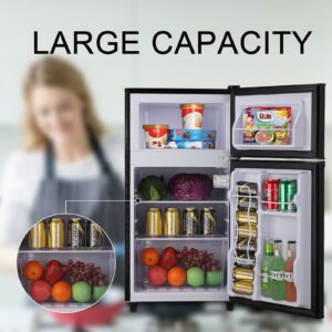 WANAI Compact Refrigerator 3.5 Cu.ft Dual Door Mini Fridge with Freezer, Small Refrigerator with 7 TEMP Modes, Energy Saving, Low Noise for Bedroom, Dorm, Office, Apartment, Black