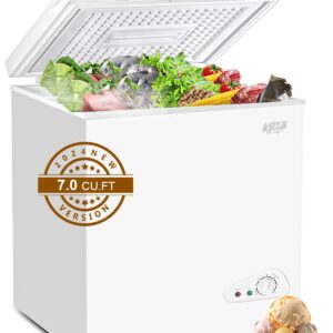 KRIB BLING 7.0 Cu.Ft Chest Freezer Compact Mini Deep Freezer with Top Open Door 7 Gears Temperature Control with Removable Storage Basket White