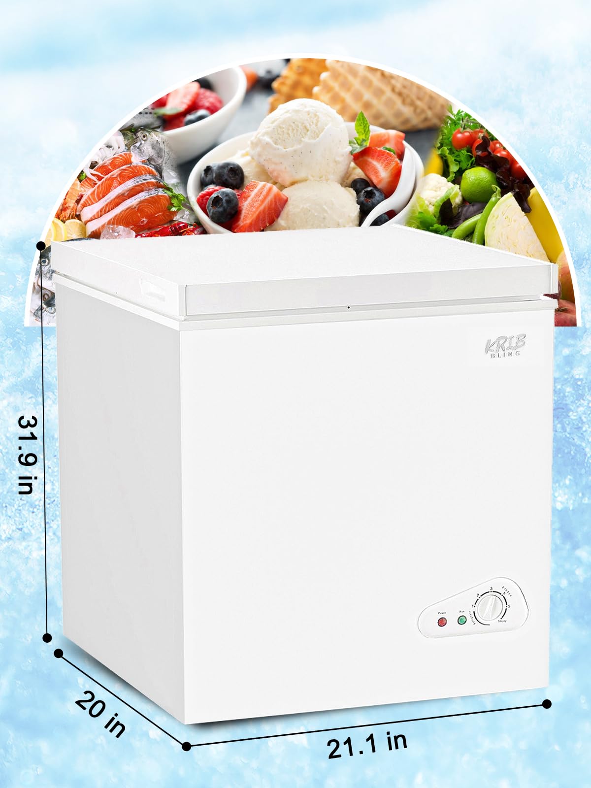 KRIB BLING 7.0 Cu.Ft Chest Freezer Compact Mini Deep Freezer with Top Open Door 7 Gears Temperature Control with Removable Storage Basket White