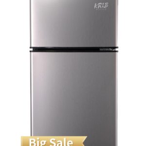 KRIB BLING Compact Refrigerators with Freezer, 3.5 Cu.ft Mini Fridge with 7 Level Temp Adjustable Thermostat, Small Fridge for Apartment, Office, Basement, Silver