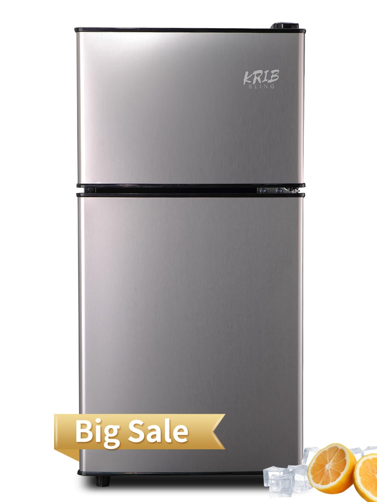 KRIB BLING Compact Refrigerators with Freezer, 3.5 Cu.ft Mini Fridge with 7 Level Temp Adjustable Thermostat, Small Fridge for Apartment, Office, Basement, Silver