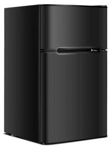 nafort mini fridge with freezer 3.2 cu ft. 2-door freezer cooler refrigerator with reversible door, removable glass shelves&drawer, mechanical control, recessed handle for dorm, office, apartment