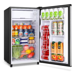 wanai mini fridge with freezer 3.2 cu.ft, single door small refrigerator, energy-efficient low noise, compact fridge for bedroom dorm and office, silver