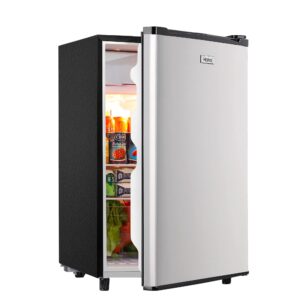 WANAI Mini Fridge with Freezer 3.2 Cu.Ft, Single Door Small Refrigerator, Energy-efficient Low Noise, Compact Fridge for Bedroom Dorm and Office, Silver
