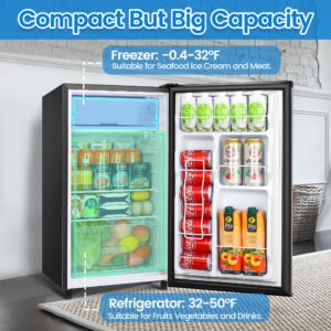 WANAI Mini Fridge with Freezer 3.2 Cu.Ft, Single Door Small Refrigerator, Energy-efficient Low Noise, Compact Fridge for Bedroom Dorm and Office, Silver