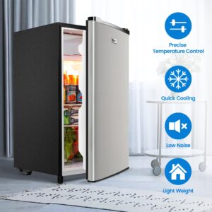 WANAI Mini Fridge with Freezer 3.2 Cu.Ft, Single Door Small Refrigerator, Energy-efficient Low Noise, Compact Fridge for Bedroom Dorm and Office, Silver