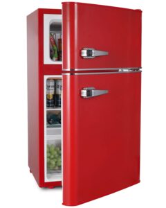 northair 2-door mini refrigerator with freezer compact fridge with removable basket and shelves 3.2 cu ft red