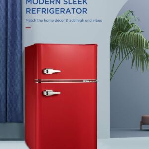 Northair 2-Door Mini Refrigerator with Freezer Compact Fridge with Removable Basket and Shelves 3.2 Cu Ft Red