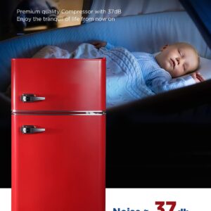 Northair 2-Door Mini Refrigerator with Freezer Compact Fridge with Removable Basket and Shelves 3.2 Cu Ft Red