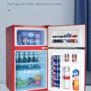 Northair 2-Door Mini Refrigerator with Freezer Compact Fridge with Removable Basket and Shelves 3.2 Cu Ft Red