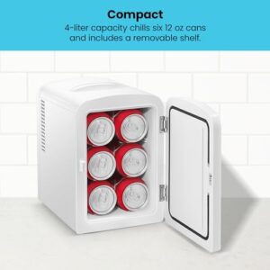 Chefman - Iceman Mini Portable White Personal Fridge Cools Or Heats & Provides Compact Storage For Skincare, Snacks, Or 6 12oz Cans W/ A Lightweight 4-liter Capacity To Take On The Go