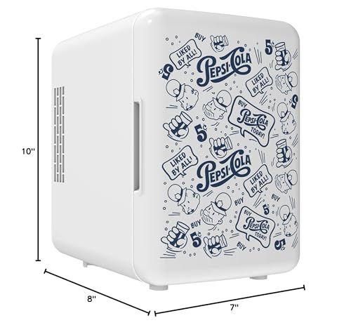 CURTIS MIS150PEP Pepsi Cola Retro, Mini Portable Compact Personal Fridge Cooler, 4 Liter Capacity Chills Six 12 oz Cans, 100% Freon-Free & Eco Friendly, 6, Blue/White