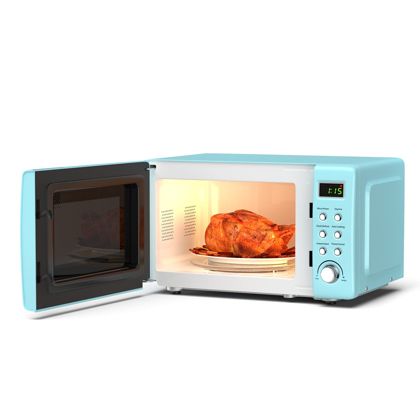 Moccha Compact Retro Microwave Oven, 0.7Cu.ft, 700-Watt Countertop Microwave Ovens w/5 Micro Power, Delayed Start Function, LED Display, Child Lock (Green)