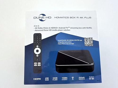 Dune HD Homatics Box R 4K Plus Android TV Box, Media Player 4K, Chromecast, Mini PC, Netflix in 4K Dolby Vision & Atmos, 4GB/32GB, AV1, Wi-Fi 6, 1Gbit, ISO 4K DV P7 FEL MKV AFR, HDR10+, DTS